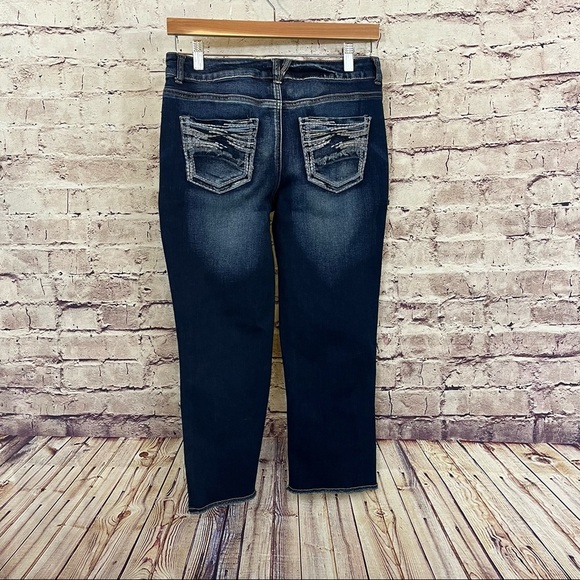 Maurices Blue Mid Rise Raw Hem Crop Jeans - Picture 7 of 10